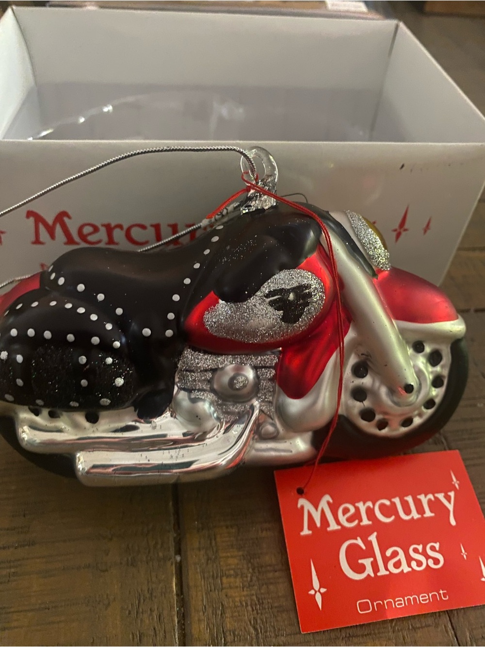 Dept 56 Mercury Glass Red & Black Motorcycle Ornament Dept 56